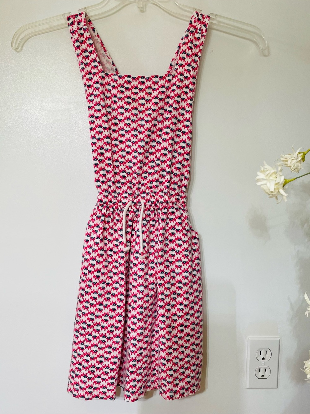 Sleeveless Pink Patterned Drawstring Waist Girls Dress